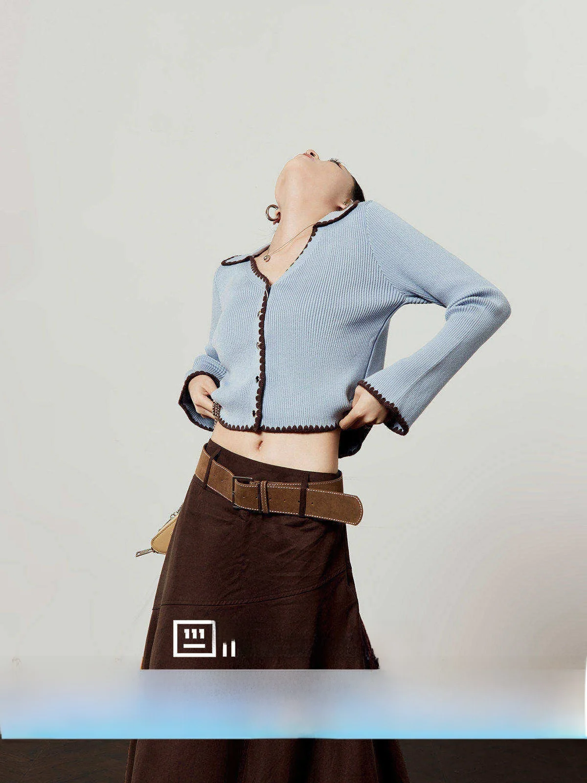 

Blue Knitted Cardigan Slim Fit ort Sve Long Sve Turn-down Collar Color Blo Spring New Sle Women's Faion