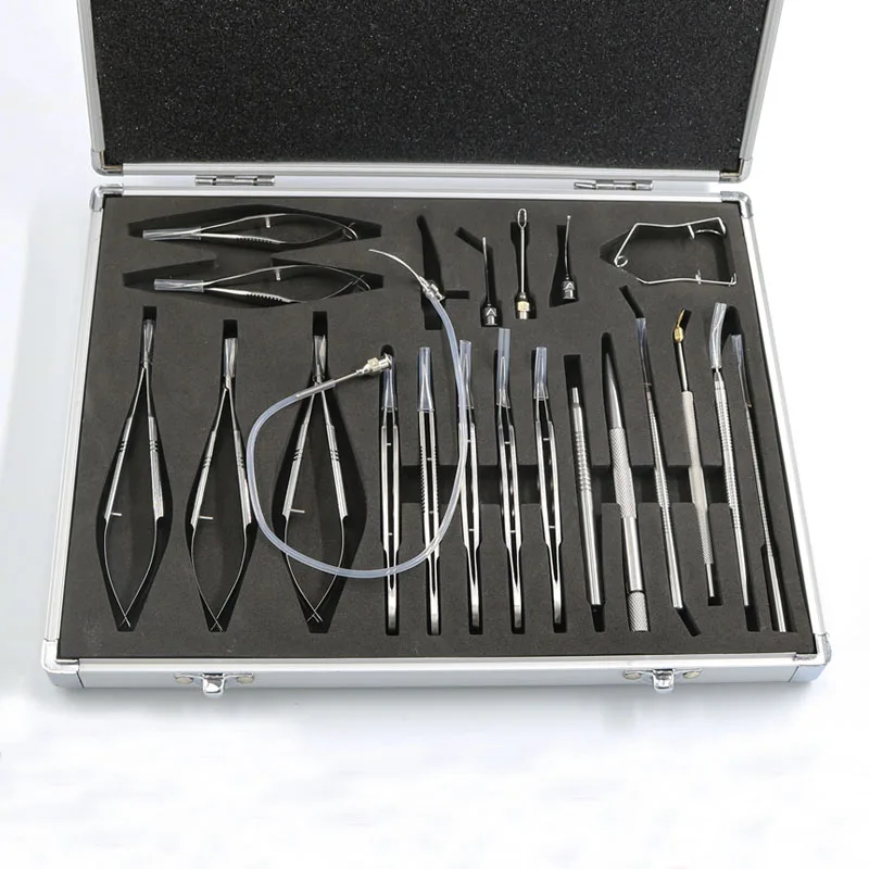 Surgical instrument set stainless steel needle holder forceps corneal scissors ophthalmic instrument set 21 pieces