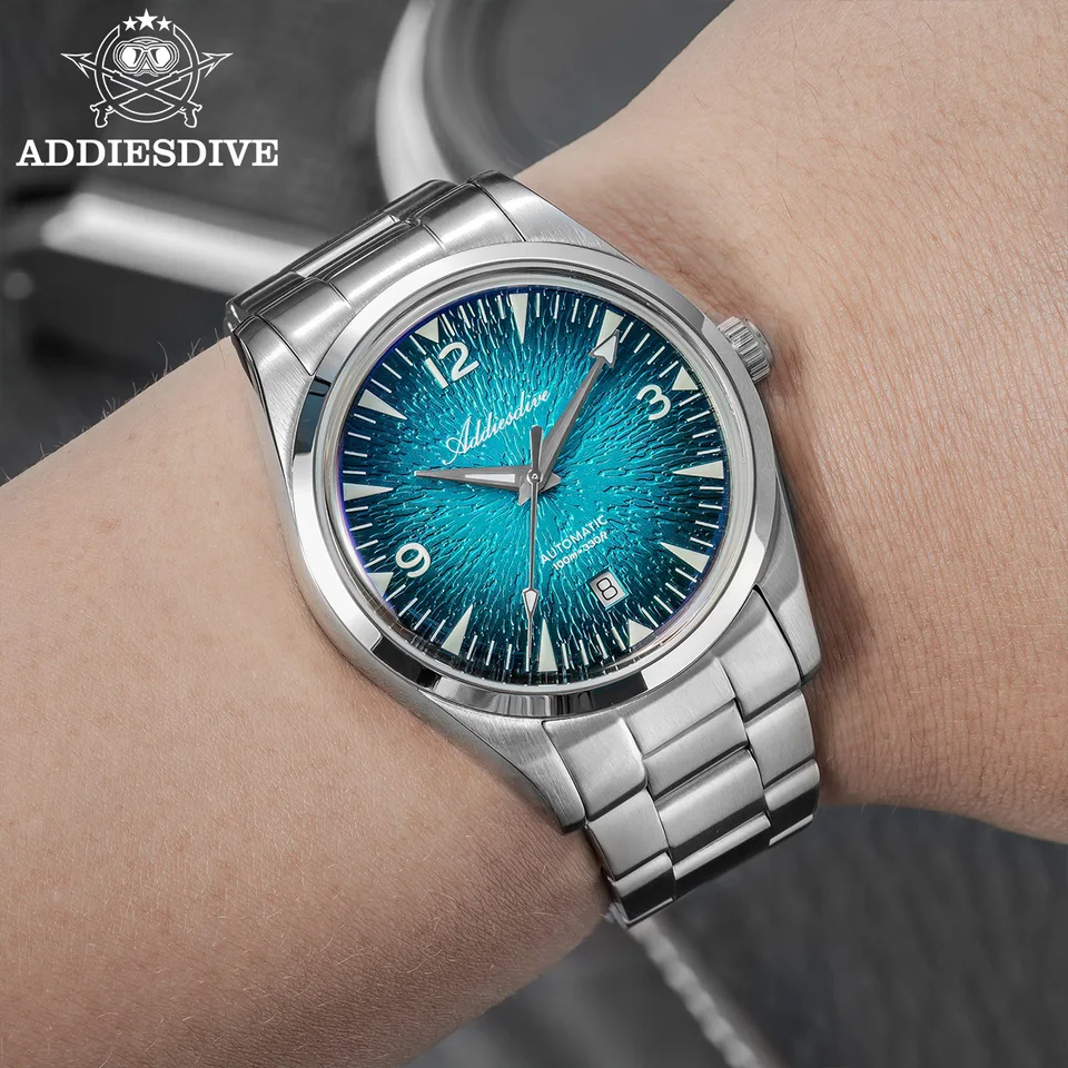 ADDIESDIVE New AD2508 Men Watch Wave Texture 39mm Domed Luxury