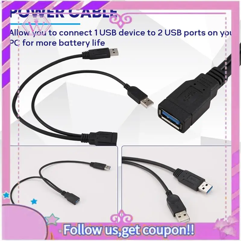 Black USB 3.0 Female To Dual USB Male Extra Power Data Y Extension Cable For 2.5 Inch Mobile Hard Disk Best-Selling