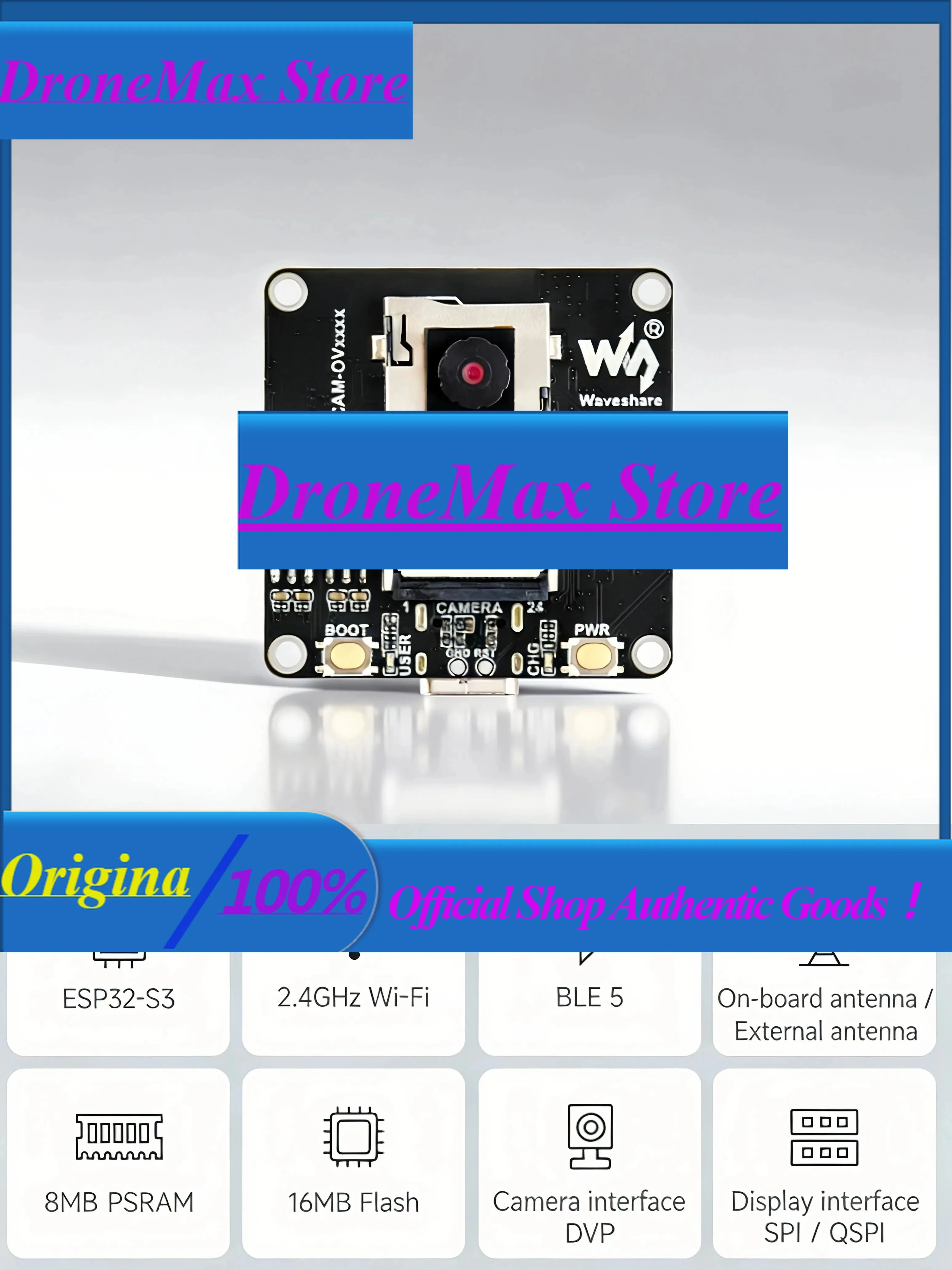 DroMaESP32-S3 AI Camera Dev Board With OV5640/OV3660, 8MB PSRAM+16MB Flash, Dual Mic, LCD Interface