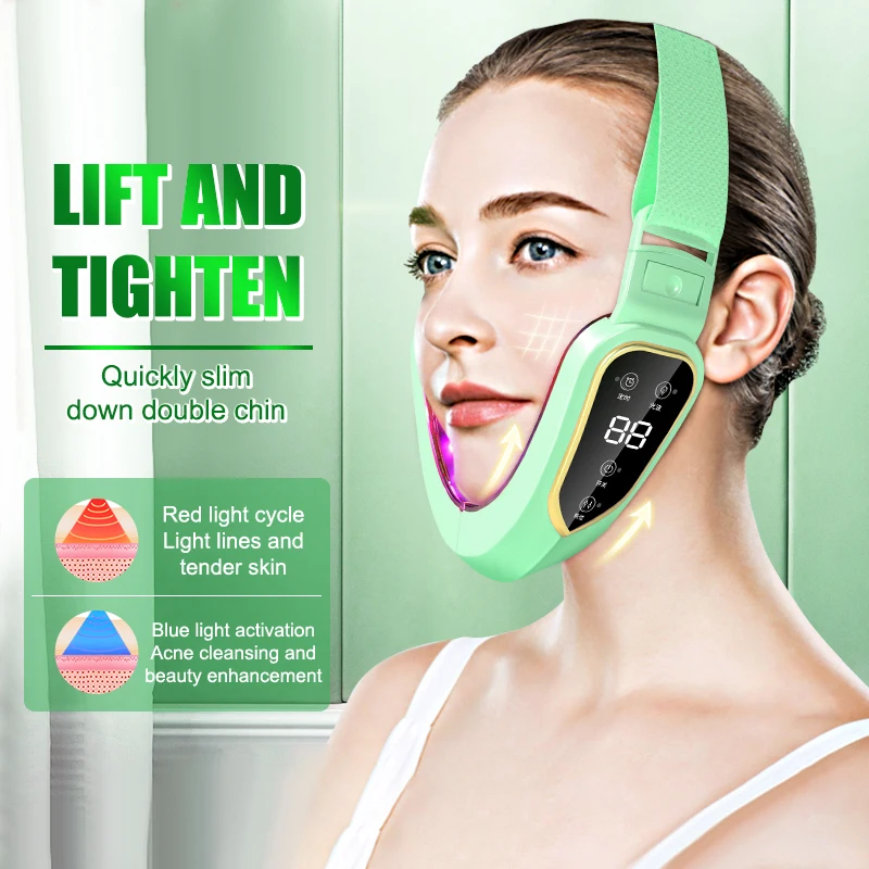 ไฟฟ้า V-face Face Lift อุปกรณ์ LED Photon Therapy Microcurrent กระชับผิว Double Chin Remover EMS Face Slimming Massager