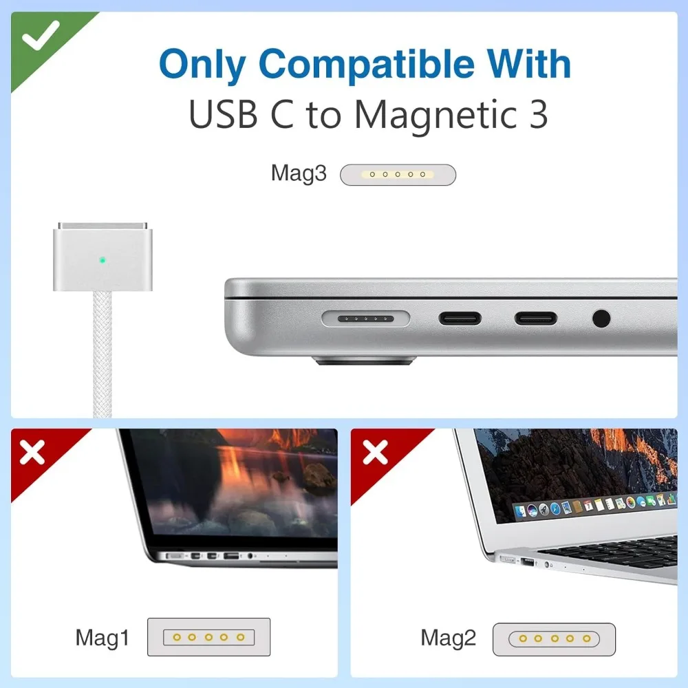 كابل USB C إلى مغناطيسي بقدرة 140 وات، شاحن لجهاز Mac Book Pro 16,15,14,13 بوصة، 2021-2023 M1 M2 Mac Book Air محول طاقة للكمبيوتر المحمول