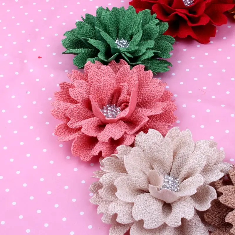 10pcs 3.6" Artificial Headband Flowers Fabric Hair Flowers With Rhinestone Button Lace trim patch applique lace fabric Wedding