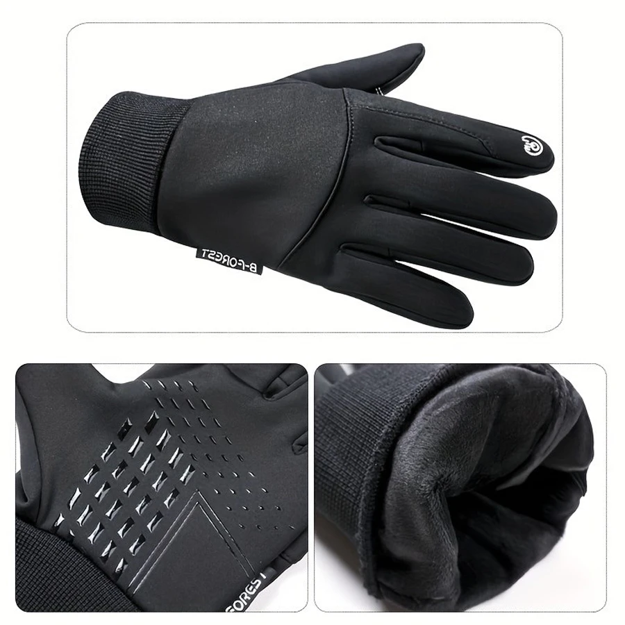 1Pair Outdoor Autumn And Winter Plus Velvet Warm Gloves For Men And Women, Touch Screen Non-slip Bicycle Riding Gloves