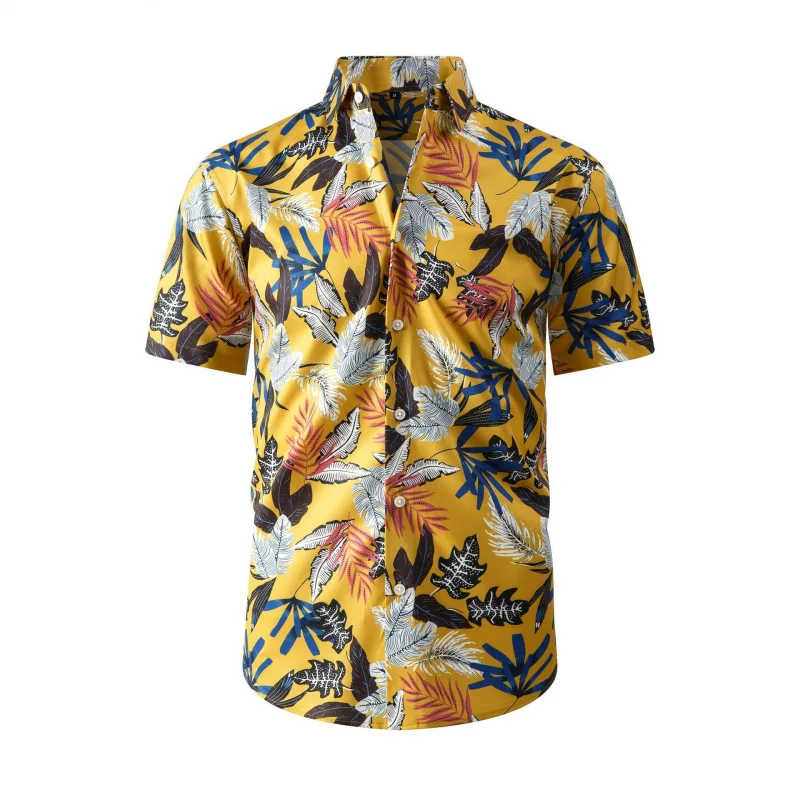 Plus Size Hawaiian Beach Shirt Men Casual Stretch Ice Silk Cool Men's Short Sleeve Shirt Beach Vacation Men's Clothing