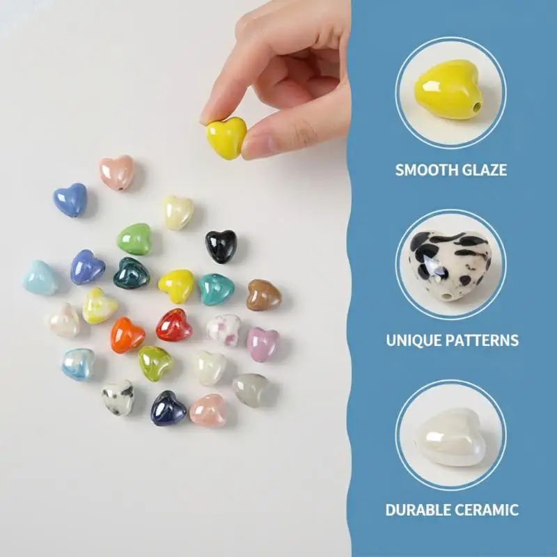 10Pcs Heart-shaped Ceramic Beads for Creating DIY Jewelry Necklace Earring Collections