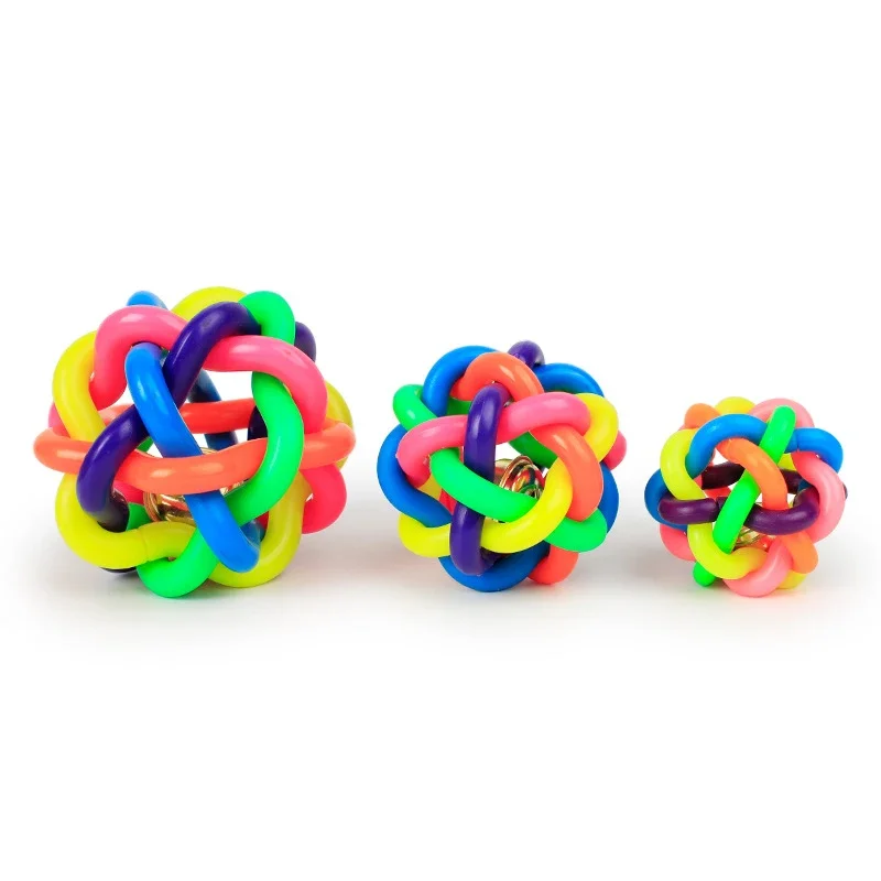 Interactive Pet Dog Ball Toy Cute Dog Toys Cat Toy with Small Bell Rainbow Dogs Toys Pets Chewing Playing Fetching Nice Ball