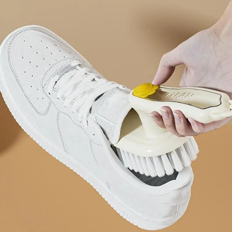 Brosse à chaussures 2 en 1 avec distributeur de liquide, brosse de nettoyage rotative à Long manche, brosse à chaussures remplie de liquide