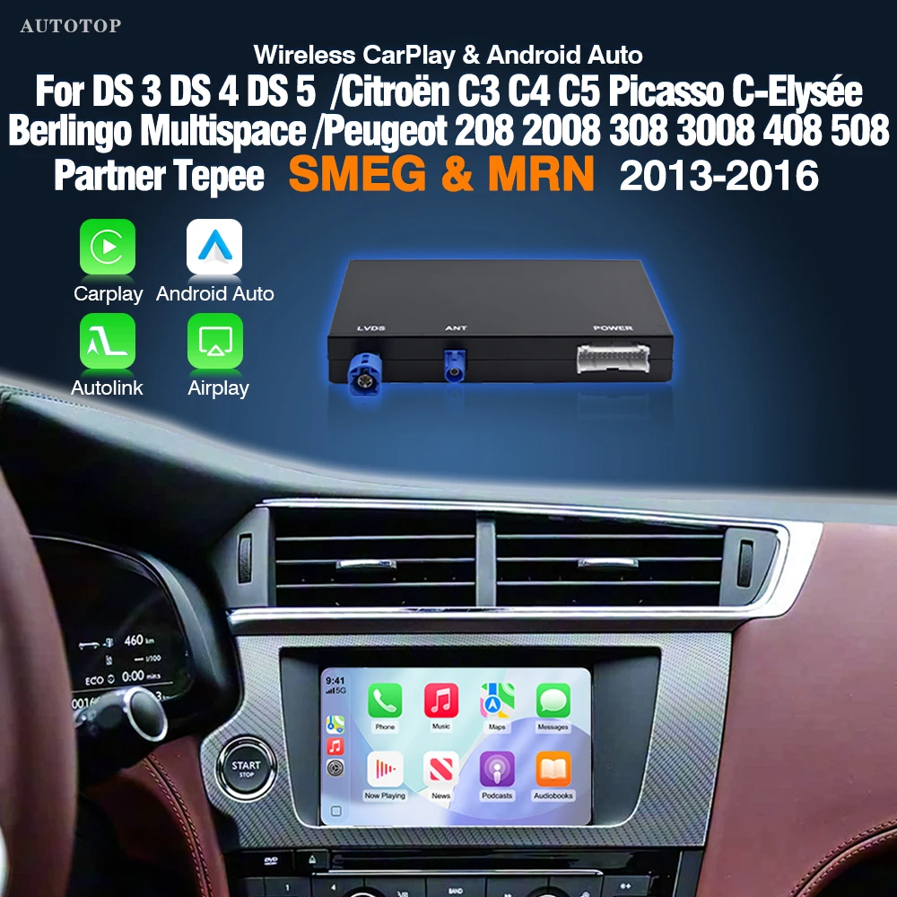 AUTOTOP Wireless CarPlay Android Auto per Peugeot Citroen DS3 DS4 DS5 SMEG 208 2008 308 3008 408 508 C3 C4 C5 Partner Tepee