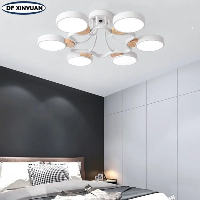 

Nordic living room solid wood ceiling light led home decoration light dining room bedroom chandelier kitchen ceiling chandelier