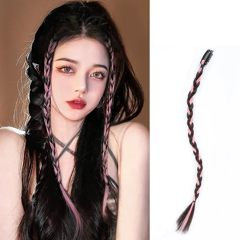 2pcs/set y2k Colorful Braided Wig Hair Clip for Women Fashion Cute Girl Wig Accessories