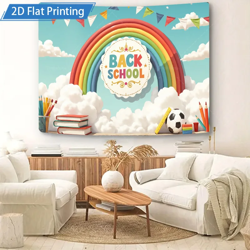 [2D FLAT] 1 قطعة 4x16 بوصة علامة معدنية العودة إلى المدرسة قوس قزح جدار الفن 2D طباعة مسطحة ديكور لغرفة الأطفال والفصول الدراسية