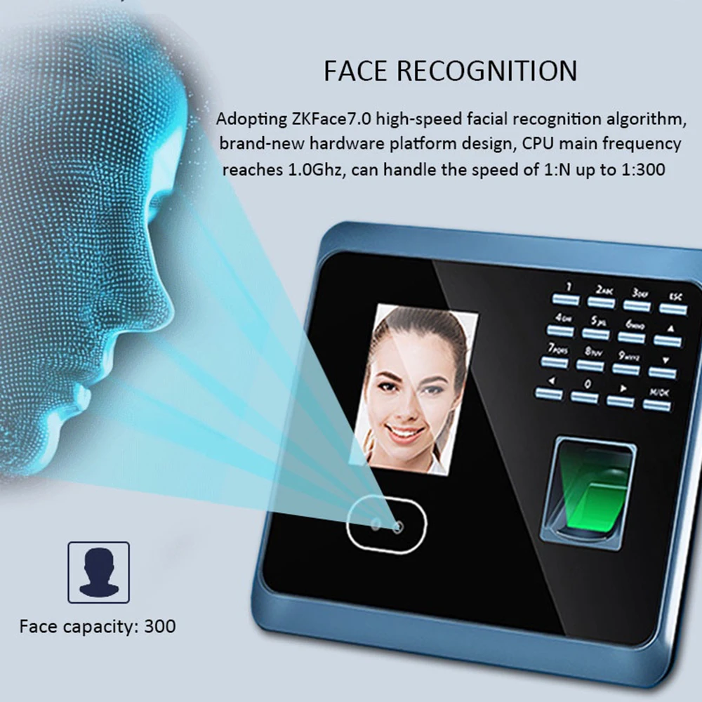 WIFI UF100plus Linx Biometric Face Recognition Time Attendance Machine System With keyboard Fingerprint Reader Facial Time Clock