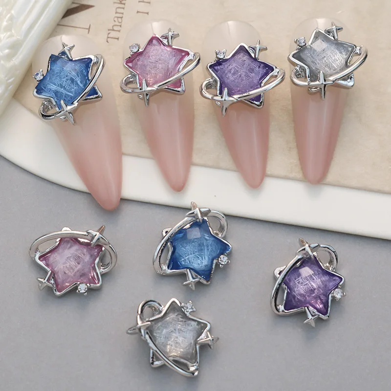 5PCS 3D Luxury Alloy Nail Art Charms Parts Rhinestone Supplies For Manicure Decor Asterism Gem Nails Decoration Accessories