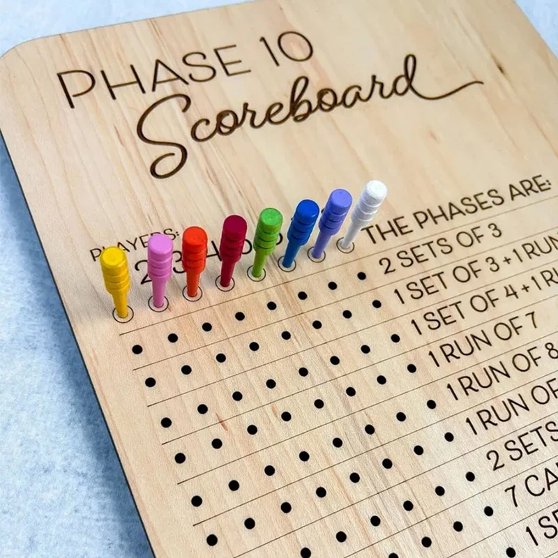 

Wooden Phase 10 Score Board - Phase Ten Scorecard And Round Tracker Dice Cards Game Score Sheets Classic Board Card Games