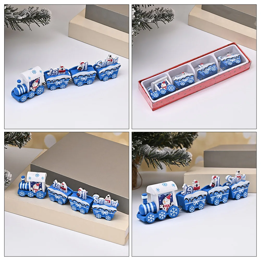 

Wooden Snowman Train Christmas Decor Bright Color Wood Material Safe Long Life nament Tabletop Gifts Kids Miniature
