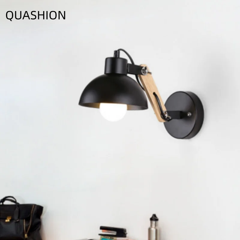 

Nordic Adjustable LED Wall Lamp With Wooden Arm Reading Light For Bedroom Bedside Living Room Study Decor Industrial Wall Light