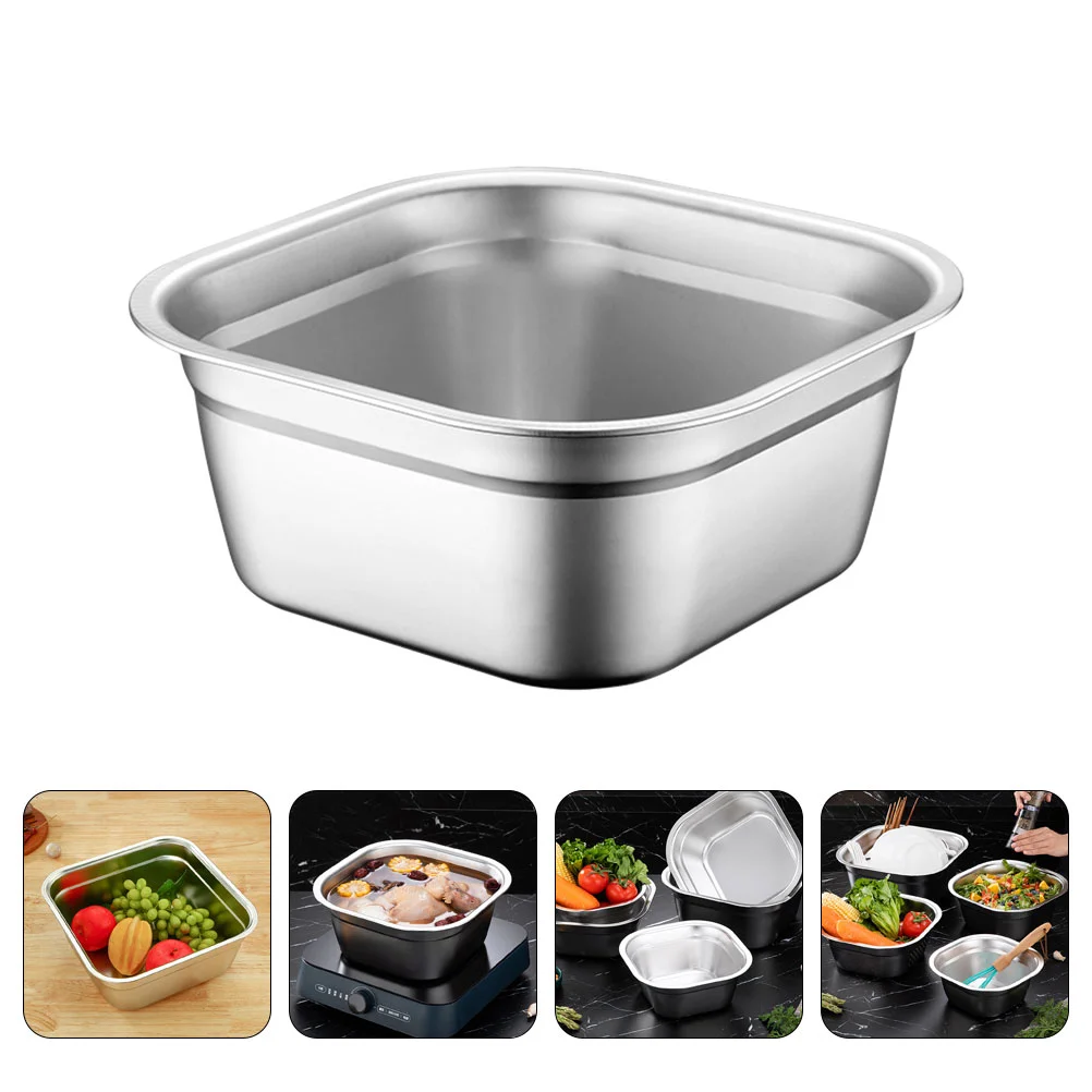 

Mixing Bowls Square Basin Stainless Steel Canteen Metal Soup Kitchen Accessory Silver Vegetable Washing Buffet Food Serving Pan