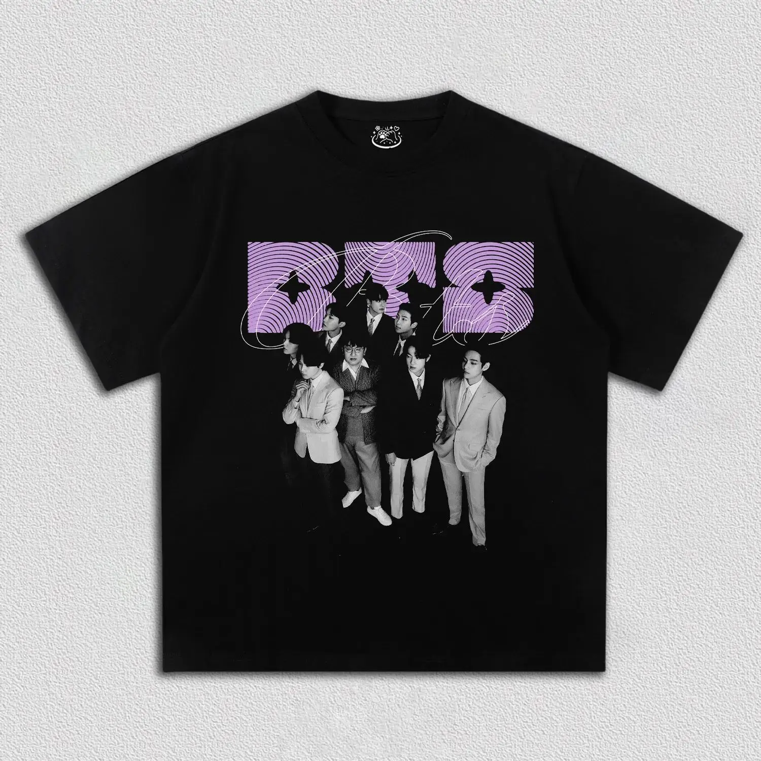 Kpop BTS Bangtan Korea Idol ARMY Fan Tee Men's Women's Black Retro Cool Graphic Art Print Oversized Short Sleeve Streetwear Top