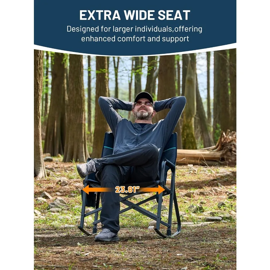 كرسي تخييم هزاز كبير الحجم قابل للطي بسعة 400 رطل للاستخدام في الحديقة الخارجية هزاز محمول يتميز بمساند للذراعين الصلبة