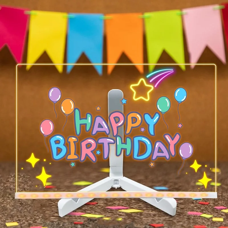 Tablica informacyjna LED z lampką nocną Kolorowe 7-długopisy DIY Akrylowa tablica ogłoszeń Tablica kreślarska dla dzieci Prezent urodzinowy