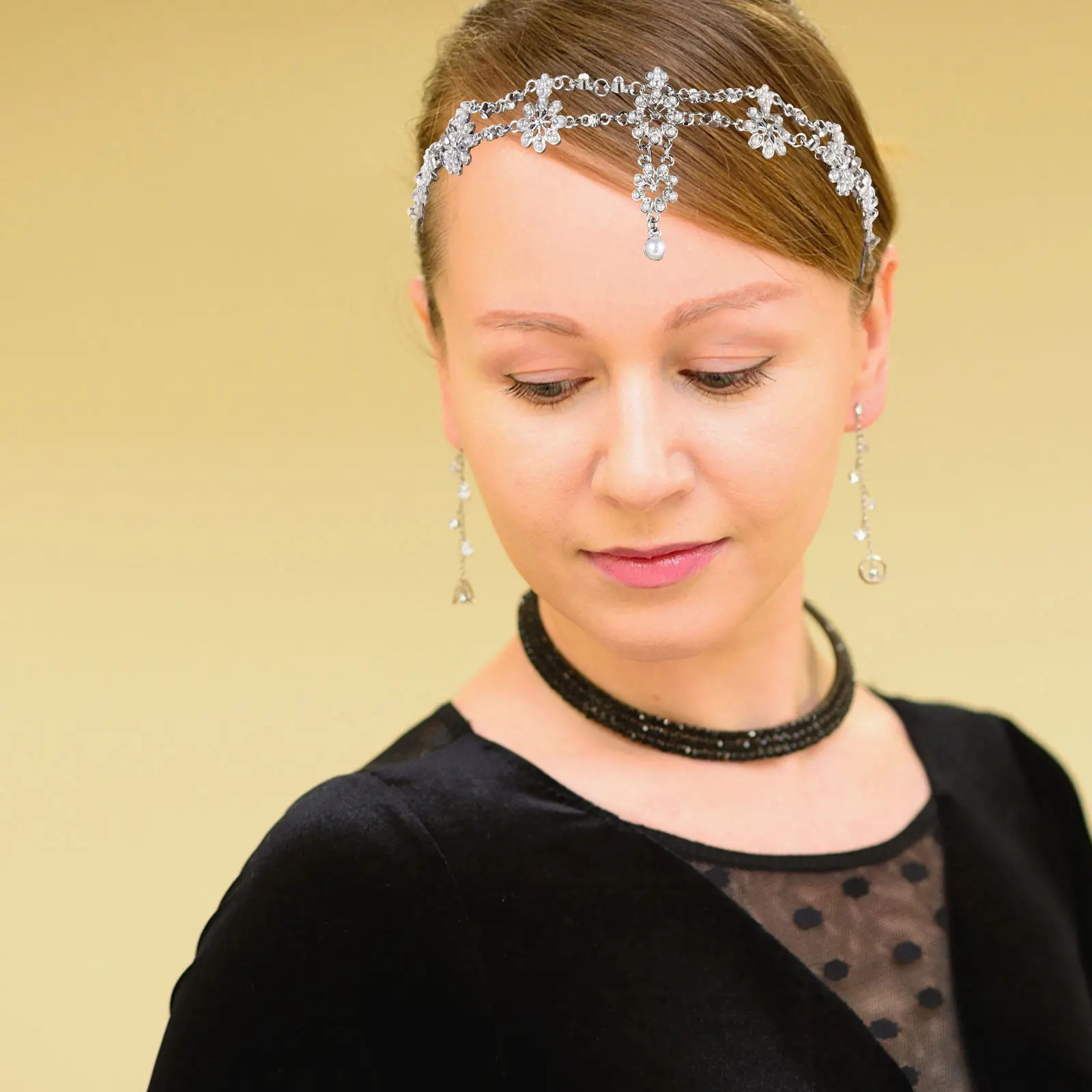 Women Flower Headband with Pearls Exquisite Elegant Hairpiece for Parties Proms Makeup Styling Daily Hair Decor Accessory