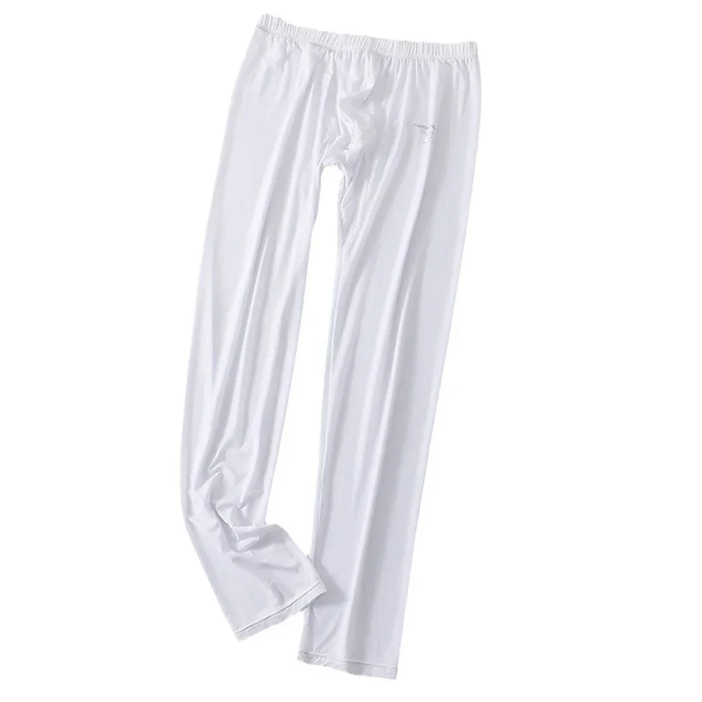 Summer Men's Ice Silk Long Johns Bottoms Solid Color Sleepwear Bottom Trousers U-convex Pouch Ultra-Thin Pants