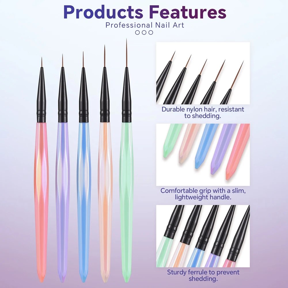 Nail Art Liner Brushes Elongated Lines Striping Drawing Painting 7/9/11/15/20mm Nail Design Pen Professional Manicure Tool