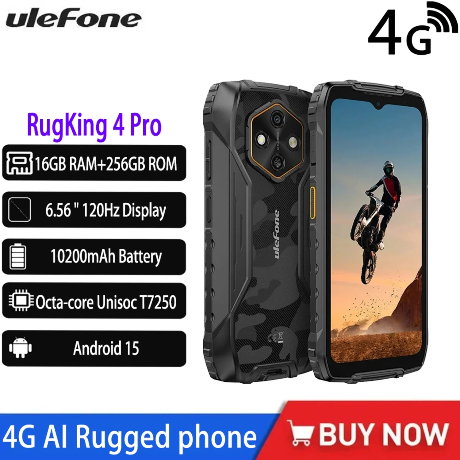 NEW Global Ulefone RugKing 4 Pro AI 4G Rugged Smartphone Android 15 5.45 