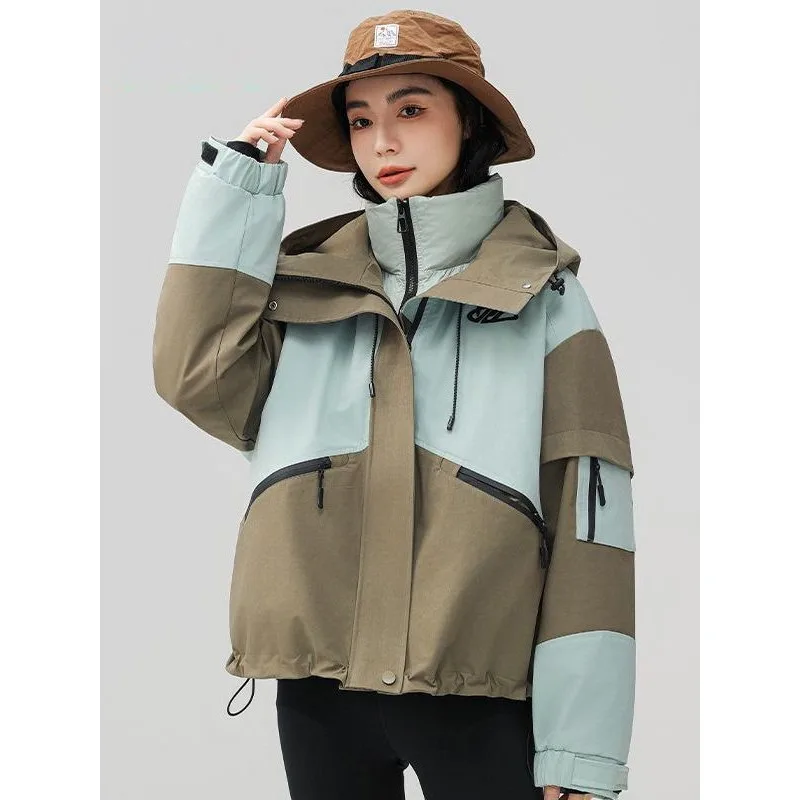 Women's Windbreaker Two-piece set Detachable Down jacket Inner lining Short style Outerwear Autumn and winter Parka Fashionable