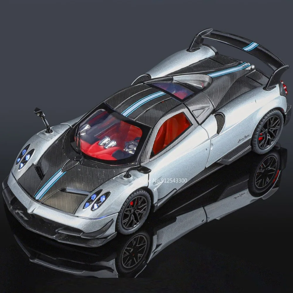 Coche deportivo PAGANI Huayra BC a escala 1:24, modelo de juguete de Metal fundido a presión, absorción de impacto, sonido, luz, vehículos extraíbles para niños, regalos