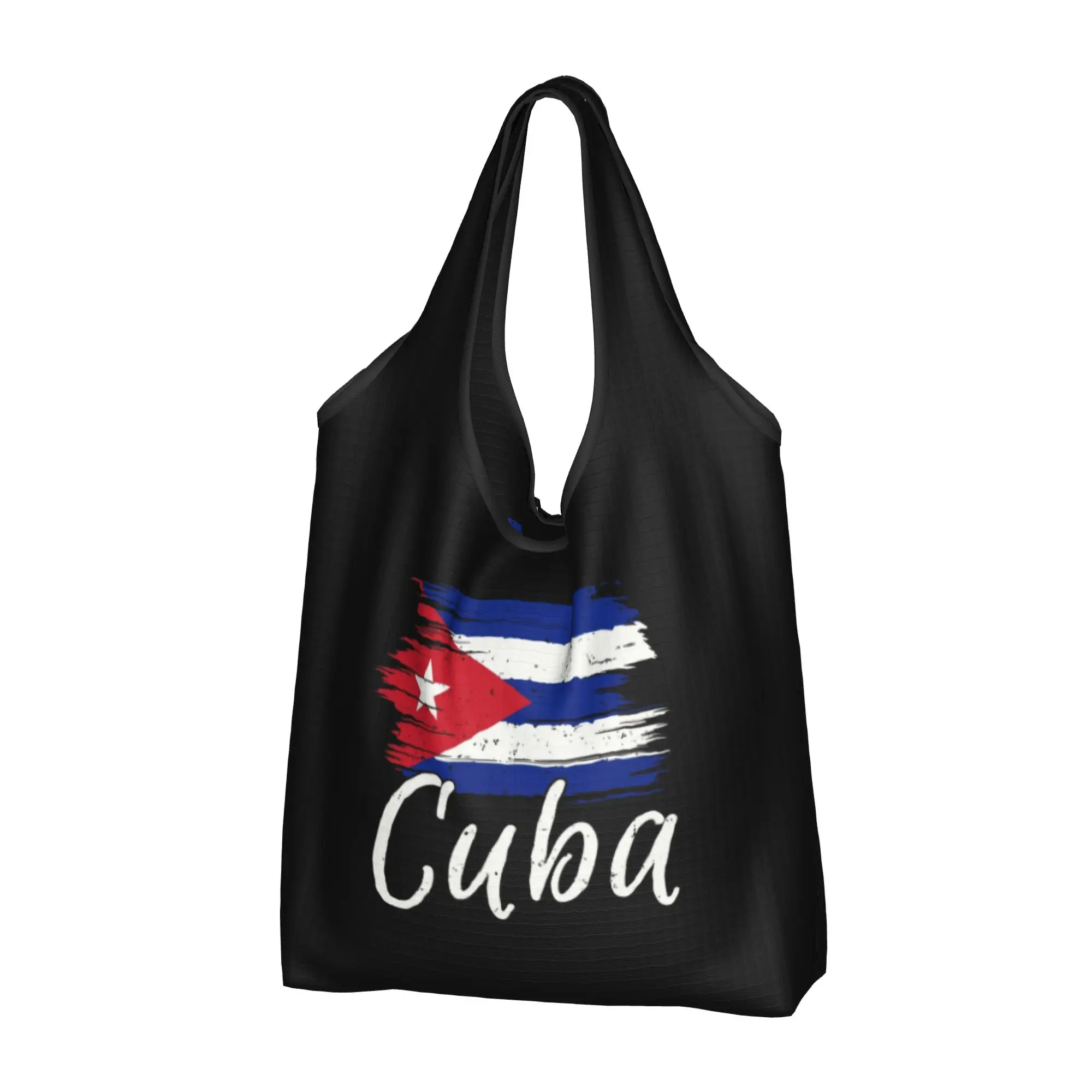 Recycling Cuba Cuban Havana Flag Shopping Bag Women Tote Bag Portable Cuban Patriotic Grocery Shopper Bags