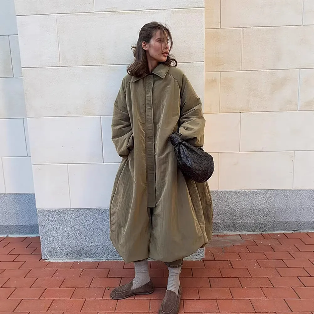 Modern Women's Lapel Longline Padded Coat Thick Warm Winter Outerwear Trendy Classic Cozy Soft Casual New Fashion Daily Coats