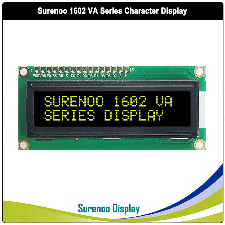 Surenoo I2C 162 16X2 1602 5V ขนาน IIC VA ขาวสีแดงสีเขียวตัวอักษรบนแผงแสดงผลโมดูล LCD สีดำ LCM