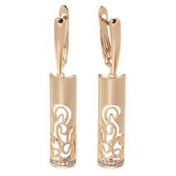 Wbmqda Fashion Hollow Long Drop Earrings For Women 585 Rose Gold Color With White Natural Zircon Wedding Party Fine Jewelry Gift