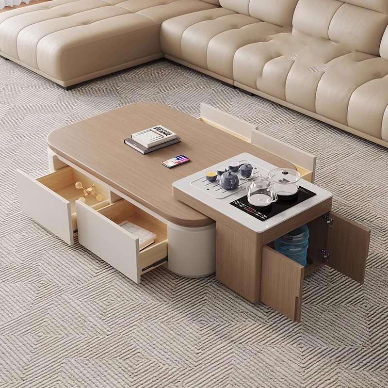 ii-Modern Wood Coffee Table Living Room Storage Designer Organizer Standing Moving Side Table Writing Couchtisch Home Furniture