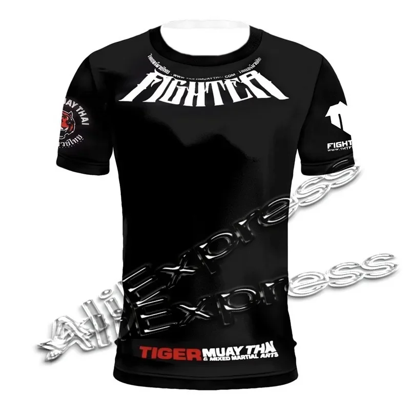 تي شيرت MMA Thai Tiger بأكمام قصيرة، سريع الجفاف وجيد التهوية، قميص تدريب فنون الدفاع عن النفس في صالة الألعاب الرياضية للياقة البدنية في الصيف #4