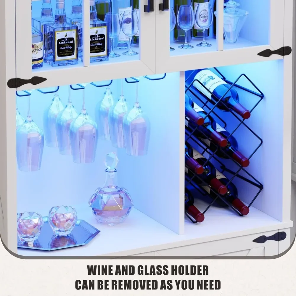 Barsch rank mit LED-Licht, 69 ''hohe Schnaps schränke für zu Hause mit Wein-und Glas halter, Stall mit Türen und Lager regalen