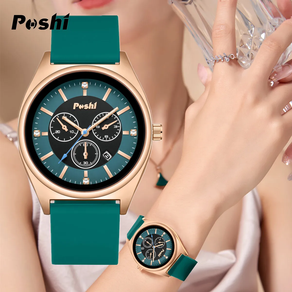 POSHI Fashion Women\'s Watches Luxury High Quality Silicone Strap Quartz Wristwatch with Date Original Ladies Casual Clock Gift