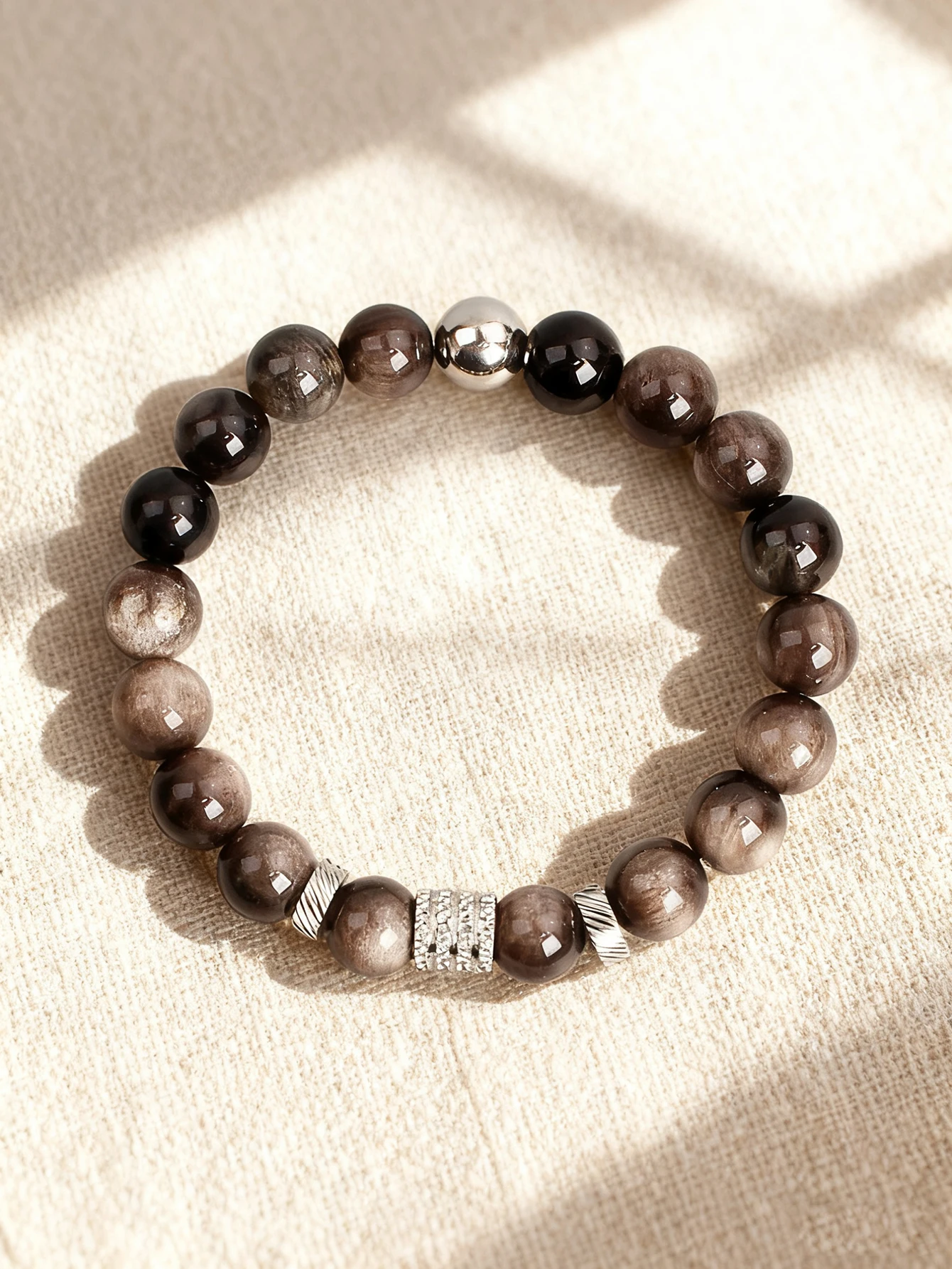 

Obsidian Bracelet 10mm Natural Stone Beads Stainless Steel Spacers & Cylindrical Beads Beaded Vigour Bracelet Healing Jewelry