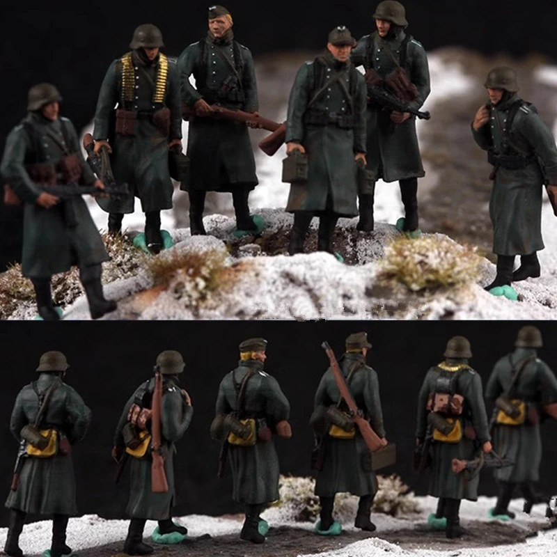 1:72 Scale Model 6 Pcs Action Figure German March Soldiers Winter Coat Version Doll Toys DIY Scene Accessory Collection Display