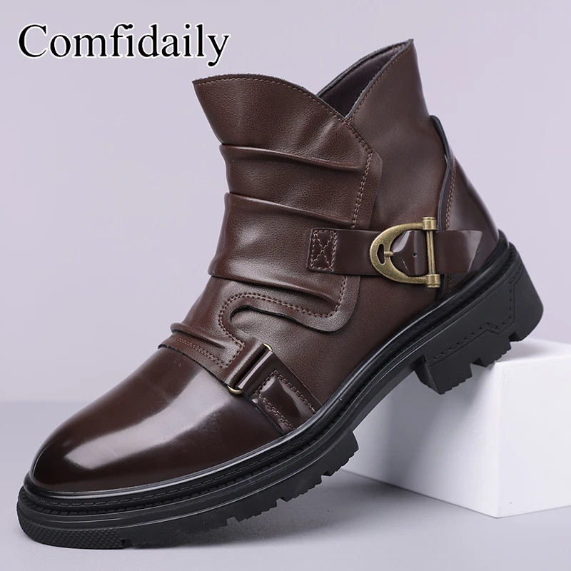 

Fashionable casual personalized motorcycle men boots with retro V-mouth side zipper outdoor oversized (39-48) riding boots