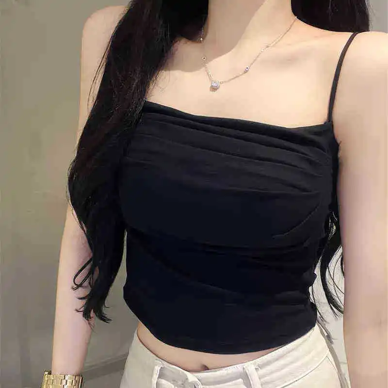 Solid Color One-Shoulder Ruffle Back Crop Top with Chest Pad Integrated Bottoming Tube Bra Top for Women image 4