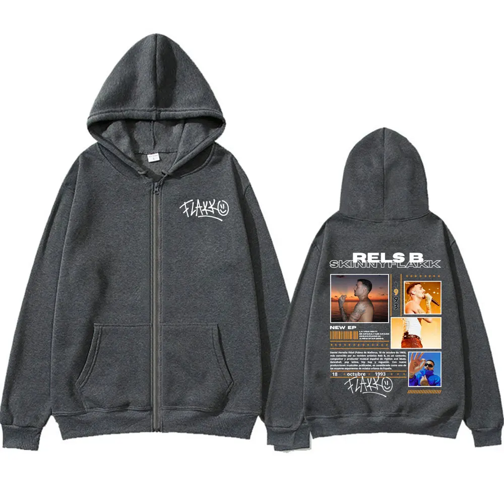 Rapper Rels B Skinny Flakk Album 2025 Tour Zipper Hoodies Men Women Harajuku 90s Hip Hop Zip Up Hoodie Casual Jacket Sweatshirts