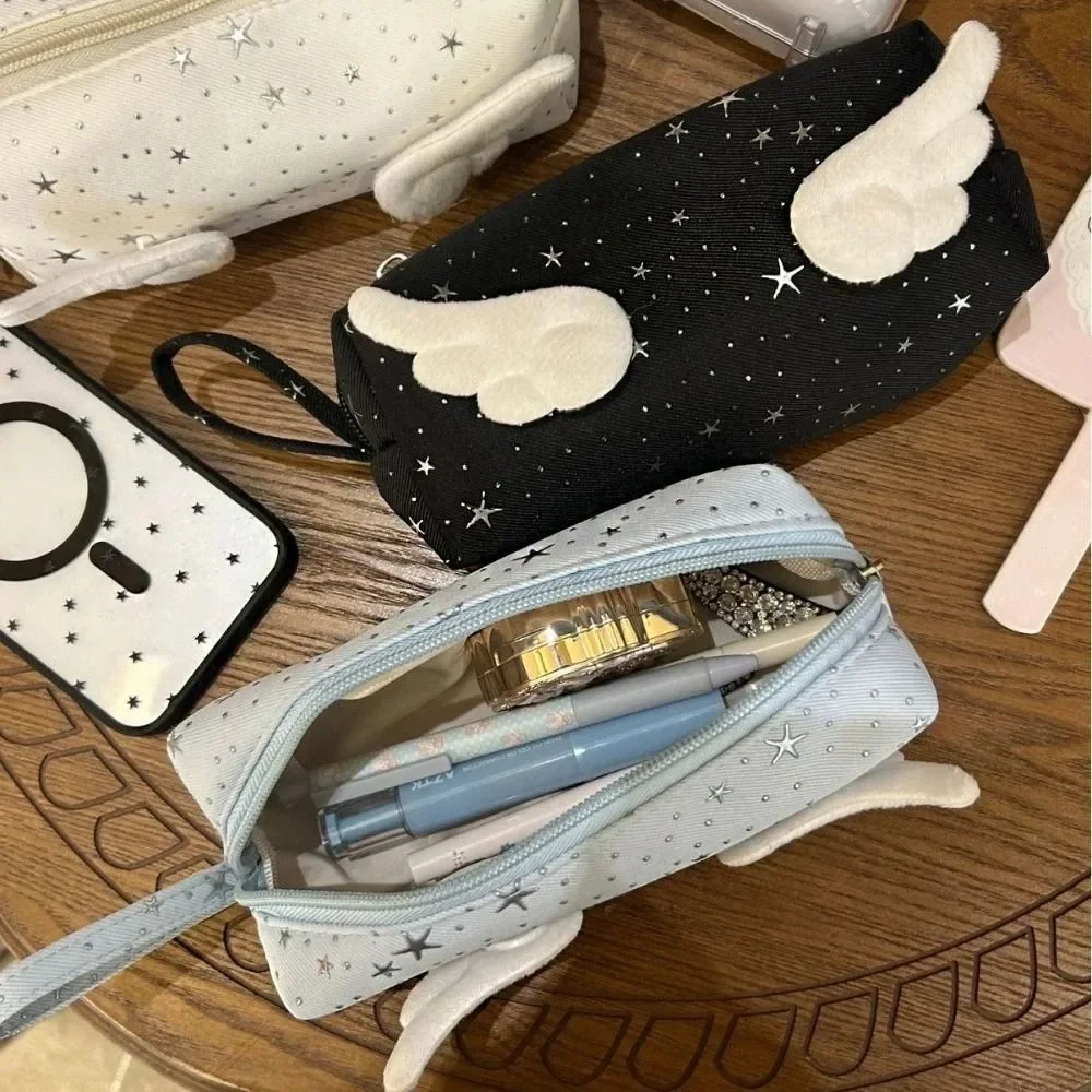 Print Wings Star Dots Pencil Case Desktop Storage Y2k Korean Style Pen Bag Stationery Storage Large Capacity
