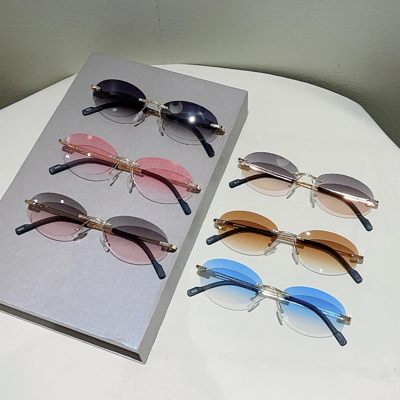 KAMMPT Rimless Oval Sunglasses Men Fashion Gradient Decor Shades Women 2025 New Trendy Vintage Brand Design Casual Sun Glasses image 5