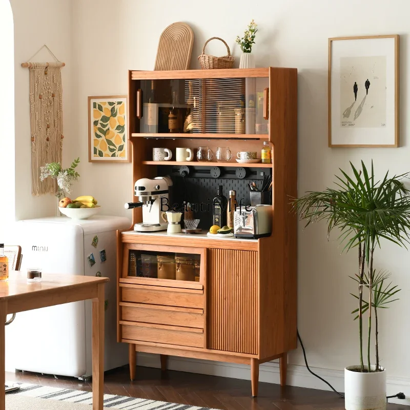 

ls 42Solid wood dining side cabinet integrated against the wall Japanese cherry wood high cabinet small apartment
