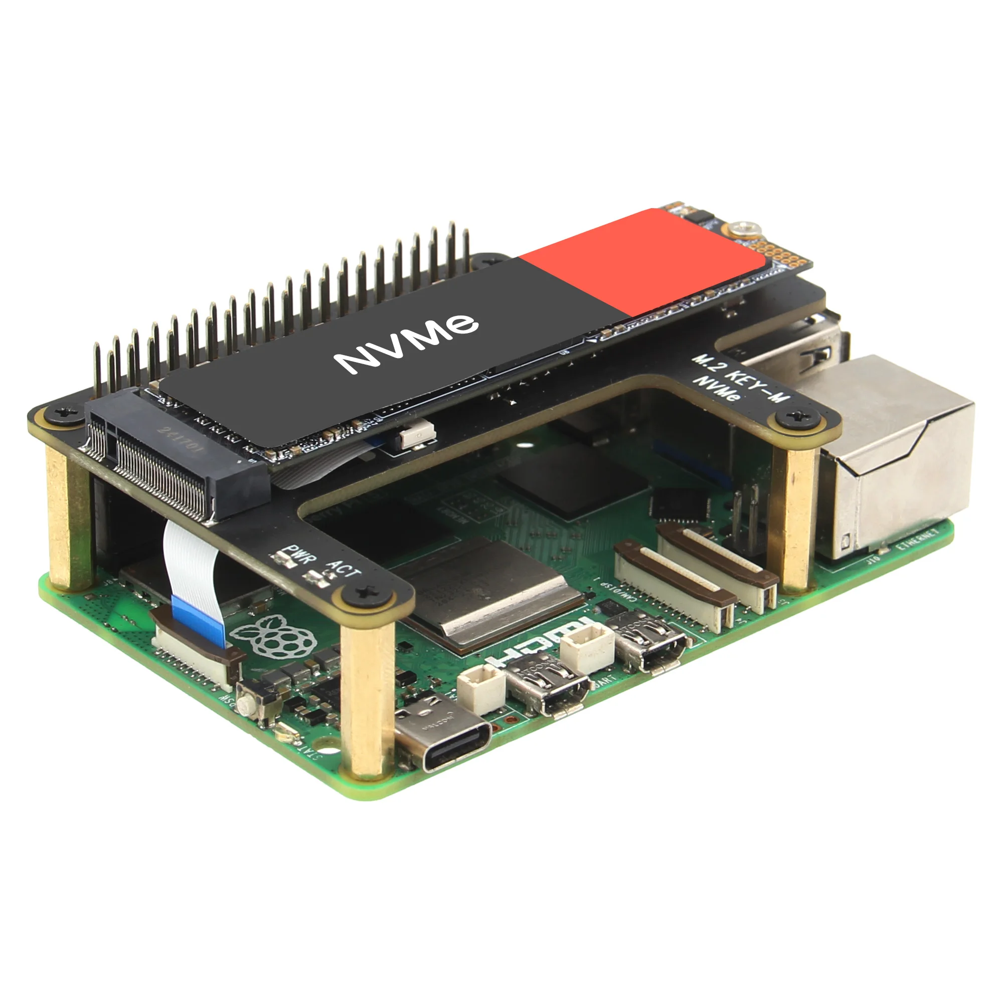 Geekworm X1015 PCIe to M.2 Key-M NVMe SSD for Raspberry Pi 5