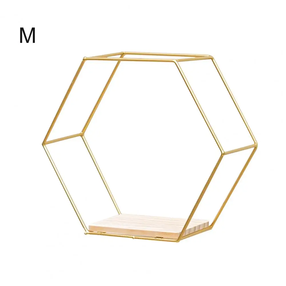 Nordic Style Stand Iron Storage Holder Wall-mounted Multifunctional Geometric Firm Hexagonal Shelf for Home Decorative